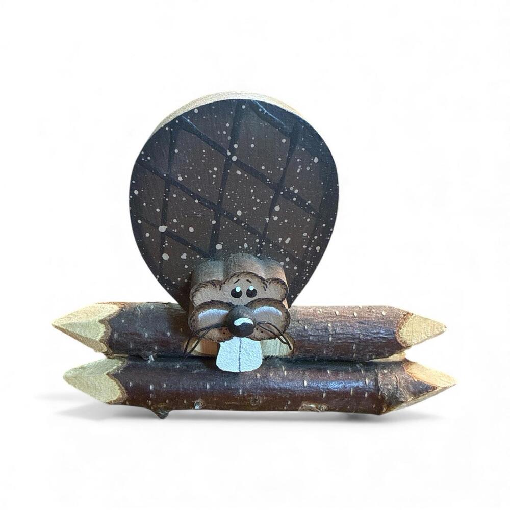 Beaver Wooden Hand Crafted Painted 3.5" Tall x 5" Wide